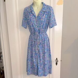 Vintage 60s Shelton Strollers Blue, Pink, Green & White Short Sleeve Dress